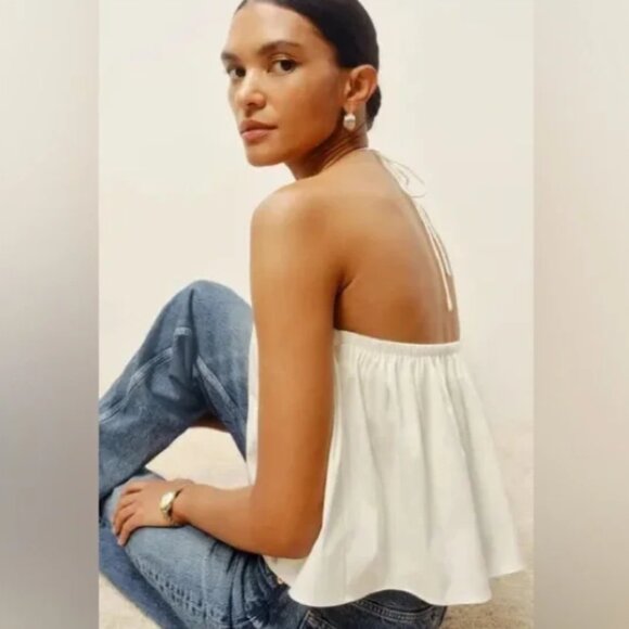 Reformation Addy Square-Neck Halter Top NWT in White Large - Picture 3 of 11